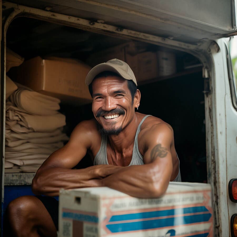 Middle Age Filipino Sitting on a Big Truck