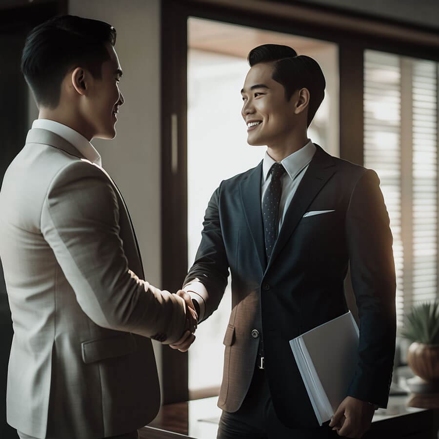 formal dressed men shaking hands